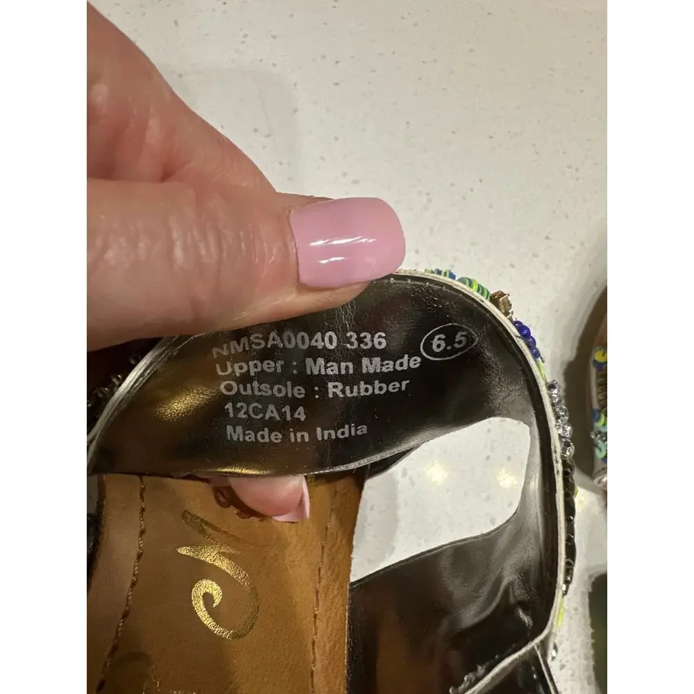 Naughty Monkey Silver Embellished Sandals Beaded Sequins Multicolor Resort 6 1/2 - Picture 10 of 10